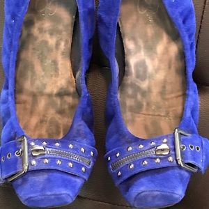 Flats - Square toe, blue suede
